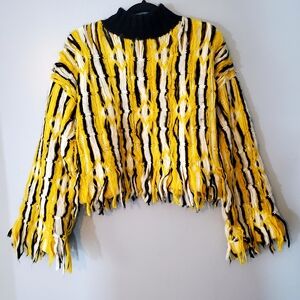 Ivory Rose Cropped Pullover Dopamine Sweater Size M Artsy Yellow